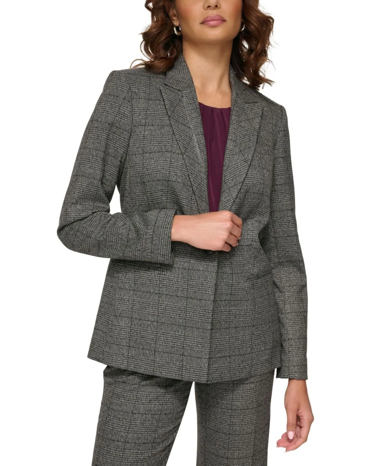Calvin Klein Womens Petite Menswear One-Button Blazer Jacket T37JX21B