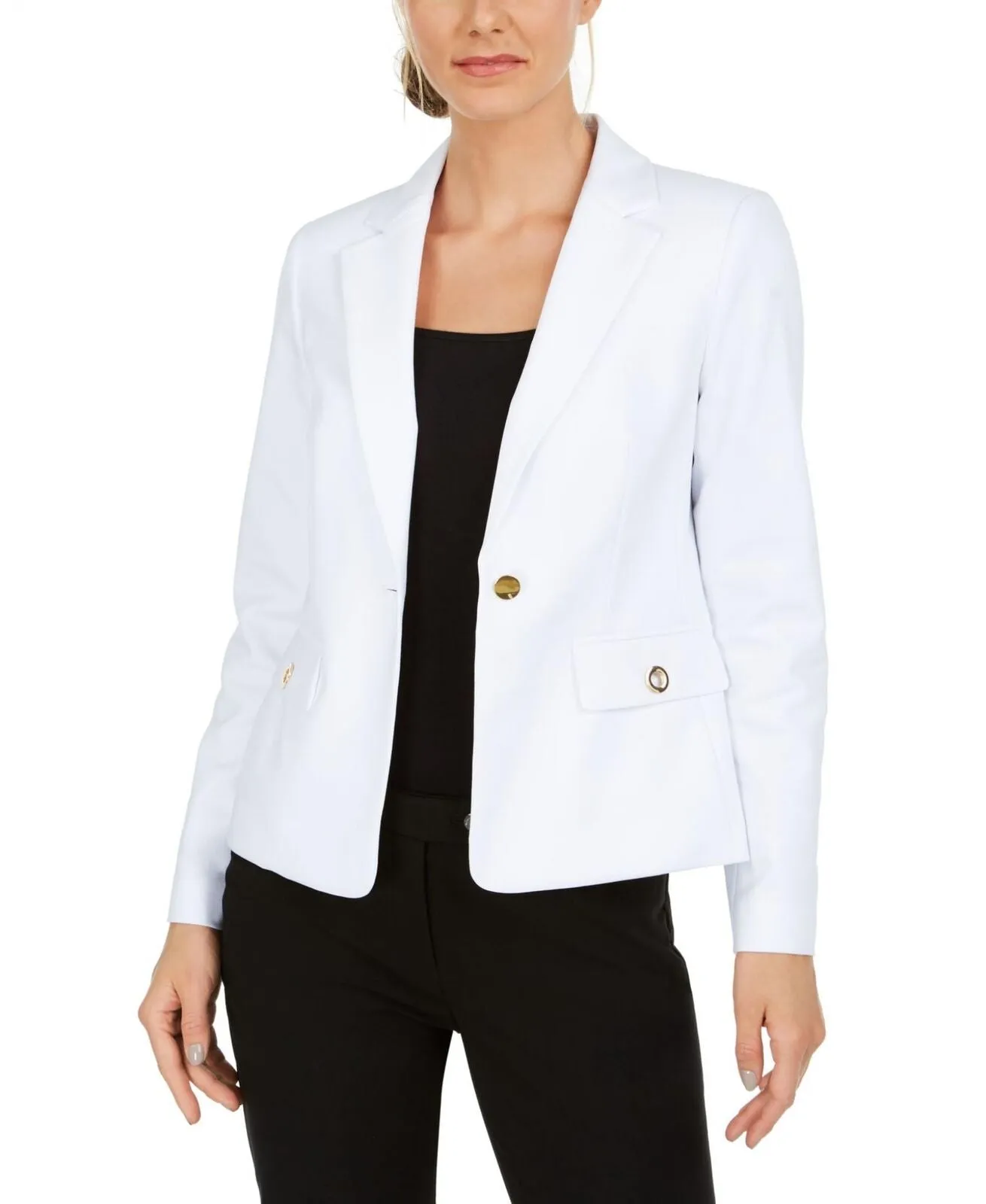 Calvin Klein Womens Petite Single-Button Grommet Blazer Jacket White 14P