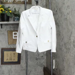 Calvin Klein Womens Petite Single-Button Grommet Blazer Jacket White 14P