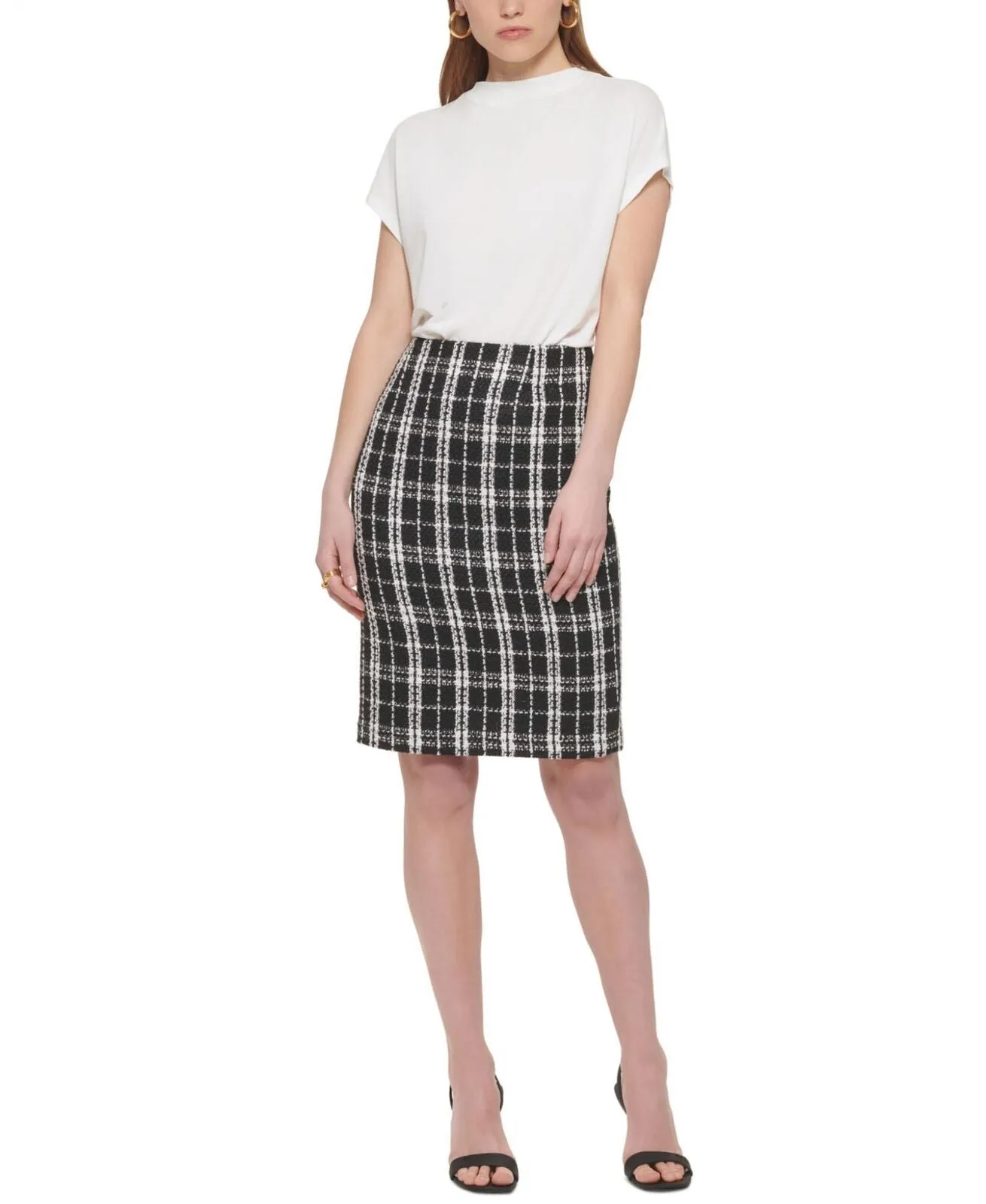 Calvin Klein Womens Petite Tweed Knee-Length Pencil Skirt T29SZ140