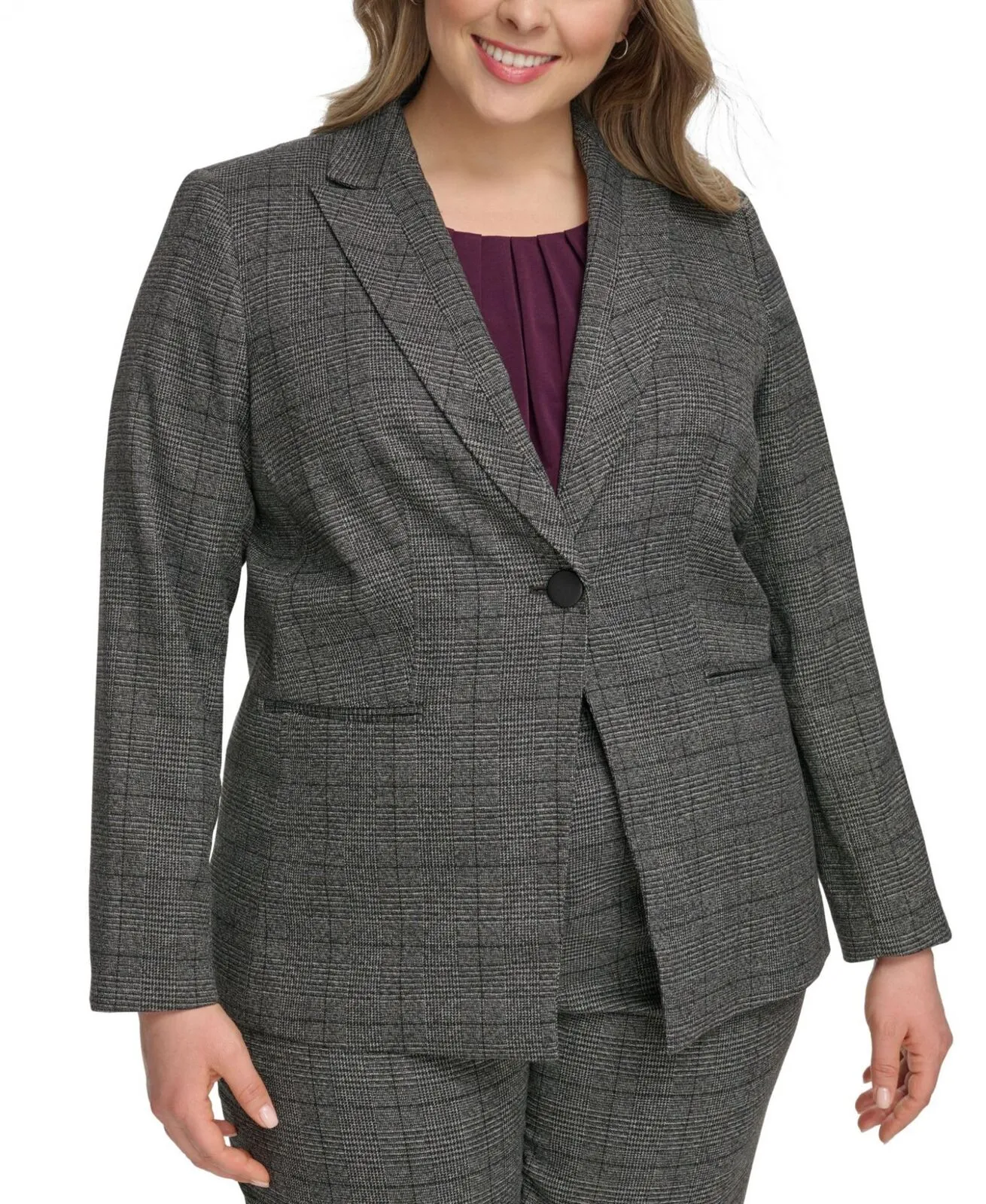Calvin Klein Womens Plus Size Menswear One-Button Blazer Jacket X37JX21B
