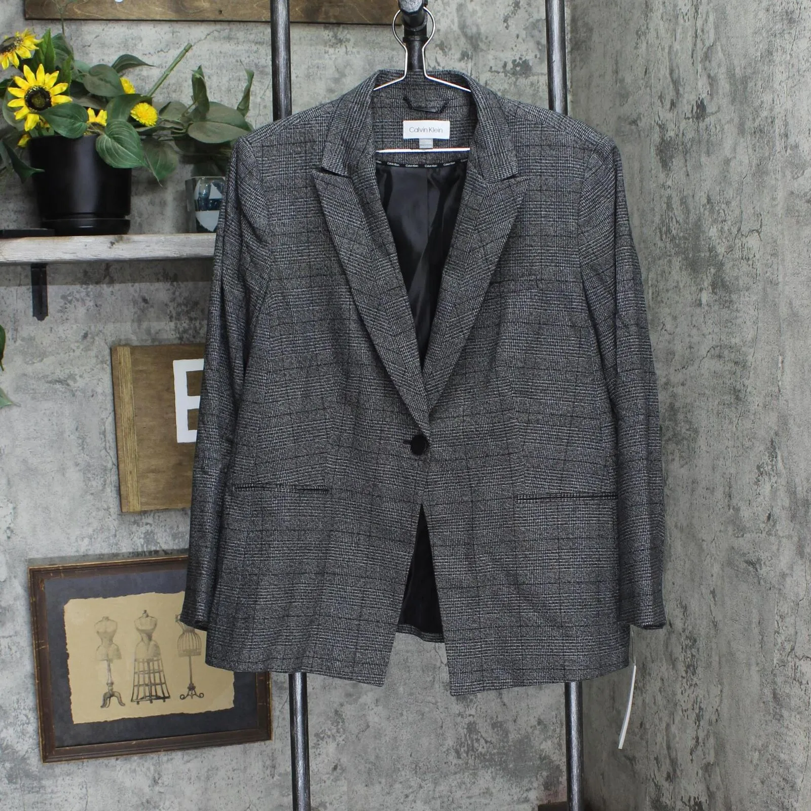 Calvin Klein Womens Plus Size Menswear One-Button Blazer Jacket X37JX21B