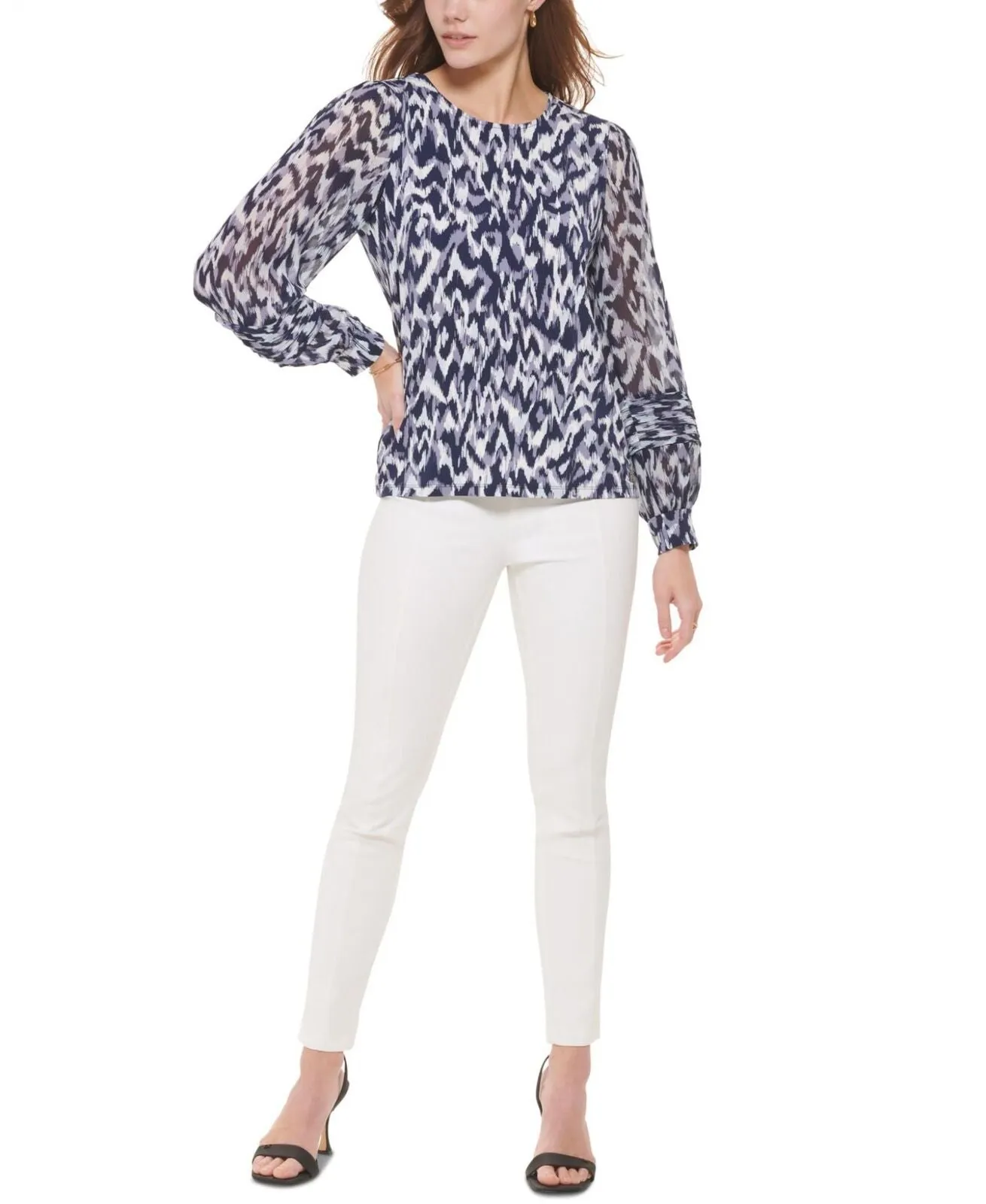 Calvin Klein Women's Printed Pleat Sleeve Top M2CH6868