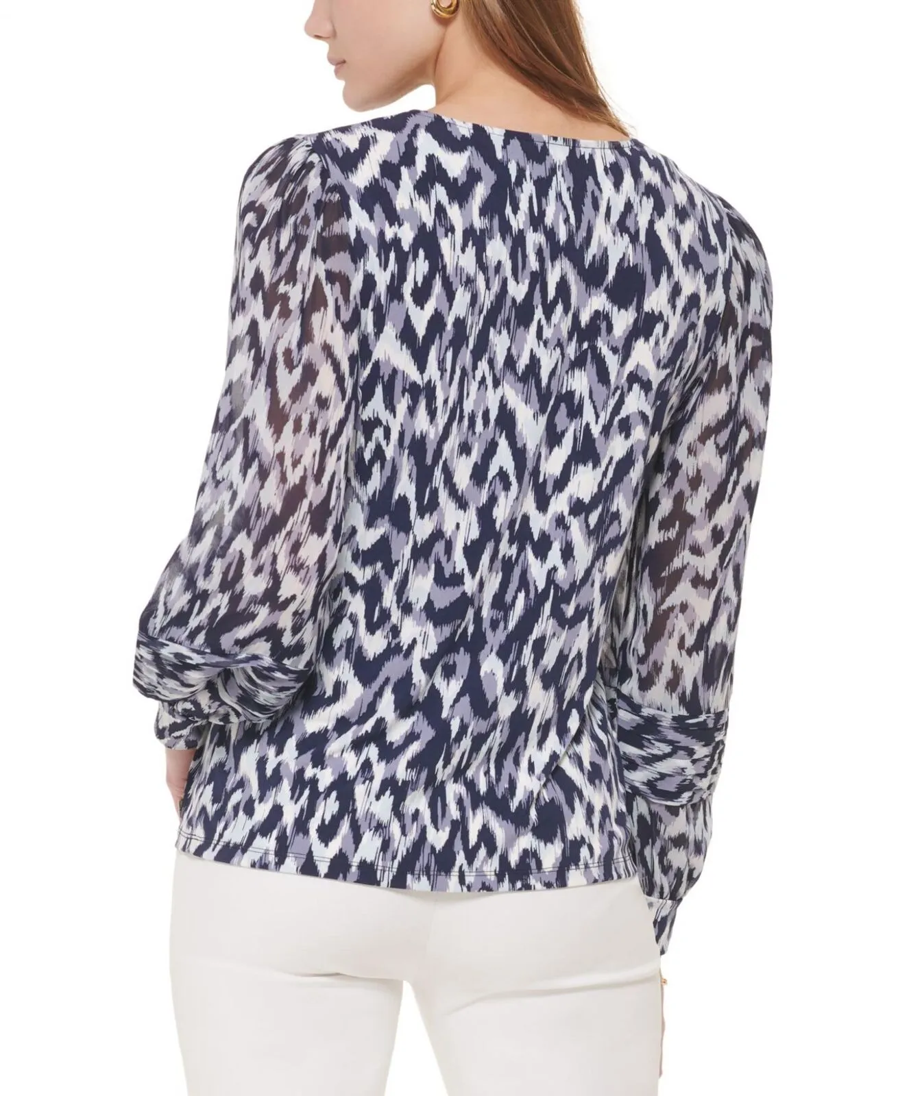 Calvin Klein Women's Printed Pleat Sleeve Top M2CH6868