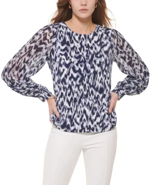 Calvin Klein Women's Printed Pleat Sleeve Top M2CH6868