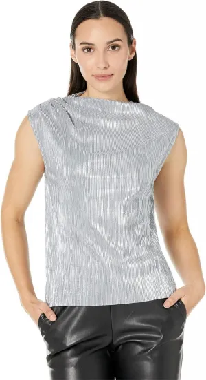 Calvin Klein Womens Sleeveless Pleated Metallic Top M2XHM865