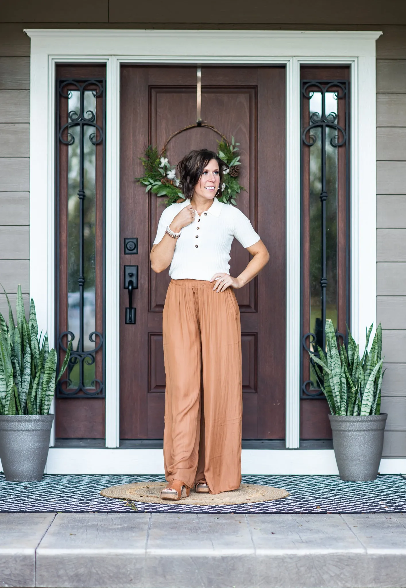 Camel Light Satin Wide Leg Pants