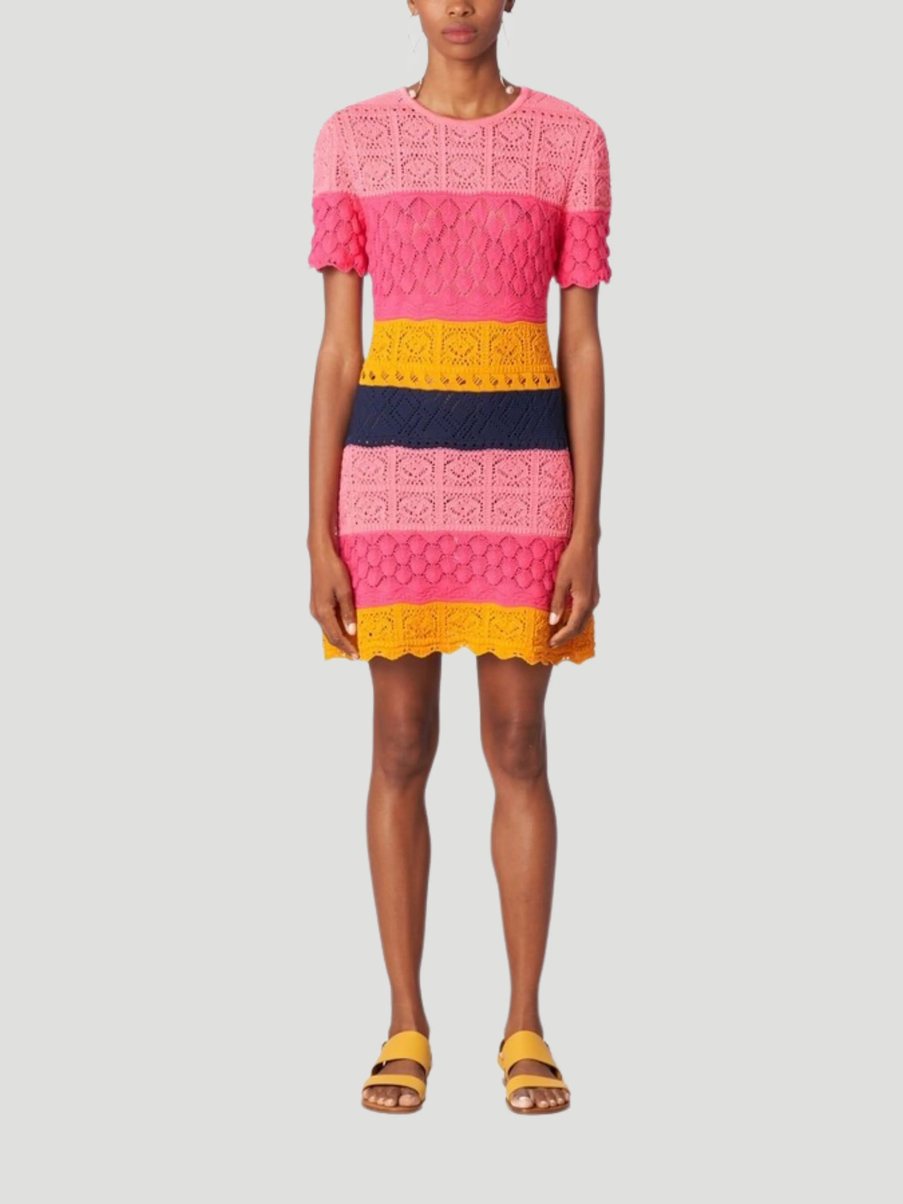 Carolina Herrera Striped Mixed-Crochet Mini Dress