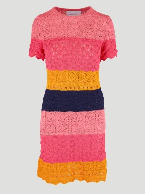 Carolina Herrera Striped Mixed-Crochet Mini Dress
