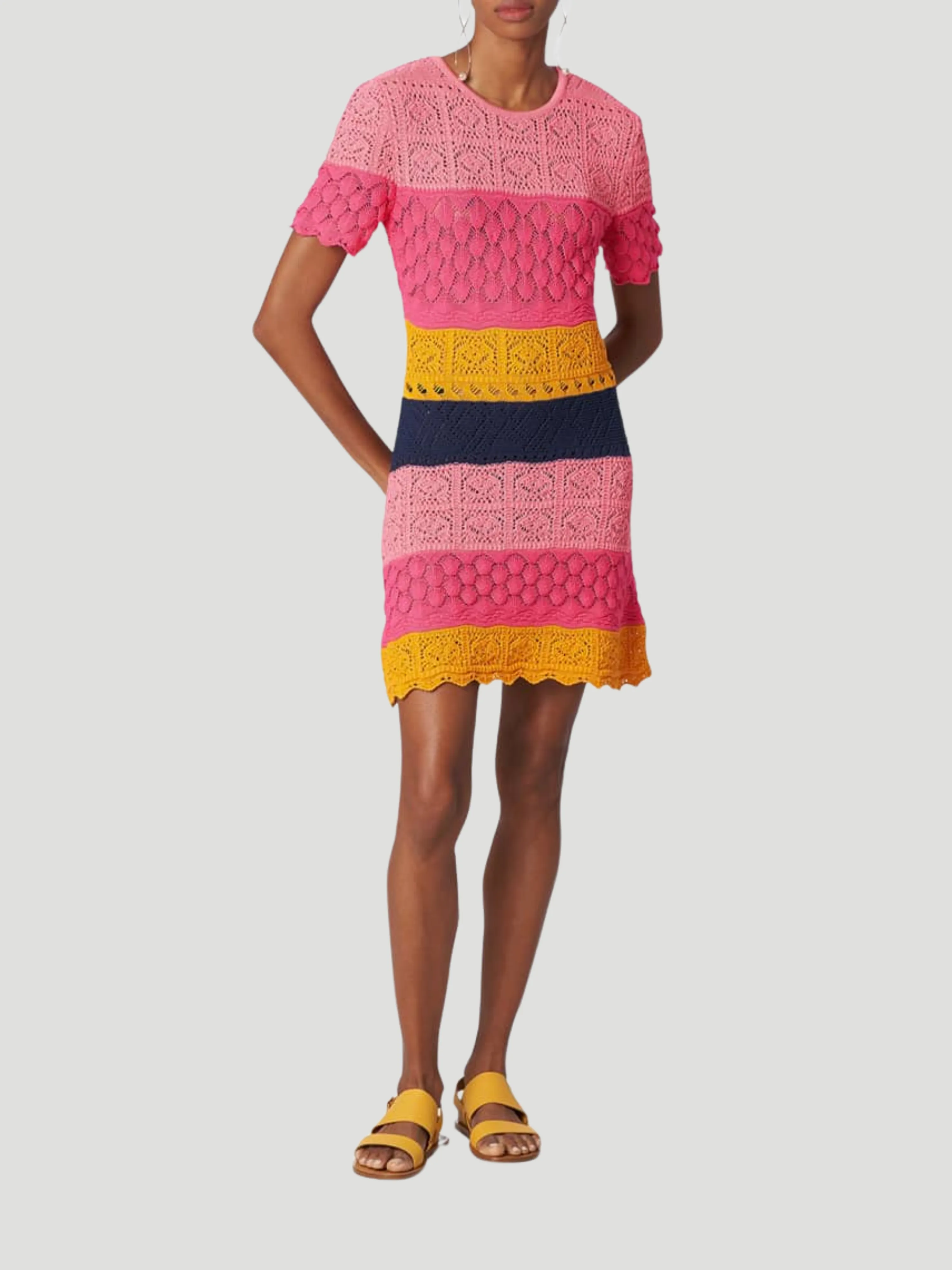 Carolina Herrera Striped Mixed-Crochet Mini Dress