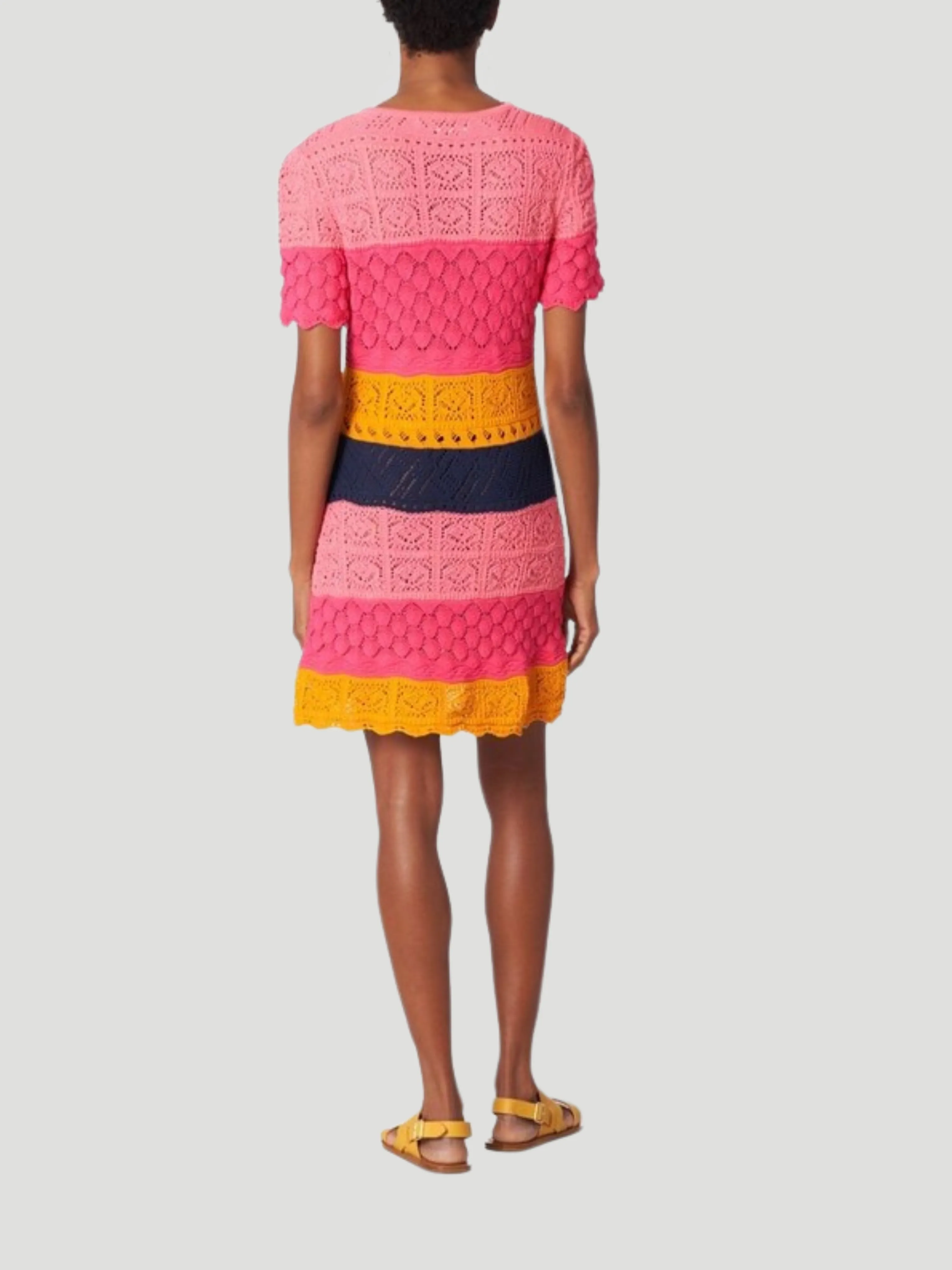 Carolina Herrera Striped Mixed-Crochet Mini Dress