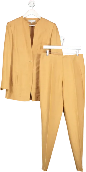 Cerruti 1981 Yellow Single Breasted Collarless Jacket And Straight Leg Trouser set UK 16