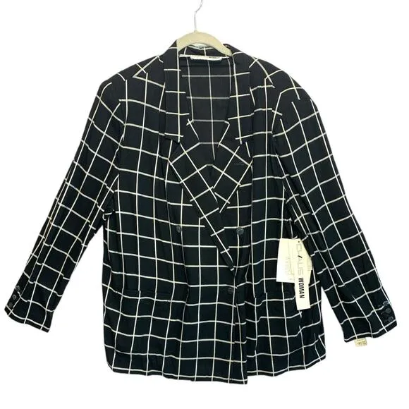 Chaus Woman Vintage Windowpane Plaid Double Breasted Jacket NWT Size 22W