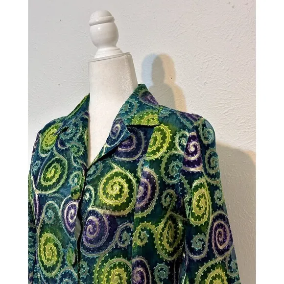 Chico's Size 0(S 4-6) Metallic Silk Embroidery Jacket Art To Wear Boho Occasion