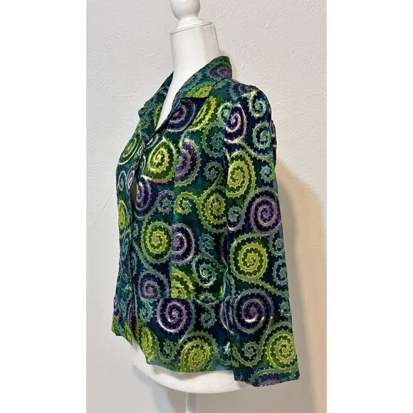 Chico's Size 0(S 4-6) Metallic Silk Embroidery Jacket Art To Wear Boho Occasion