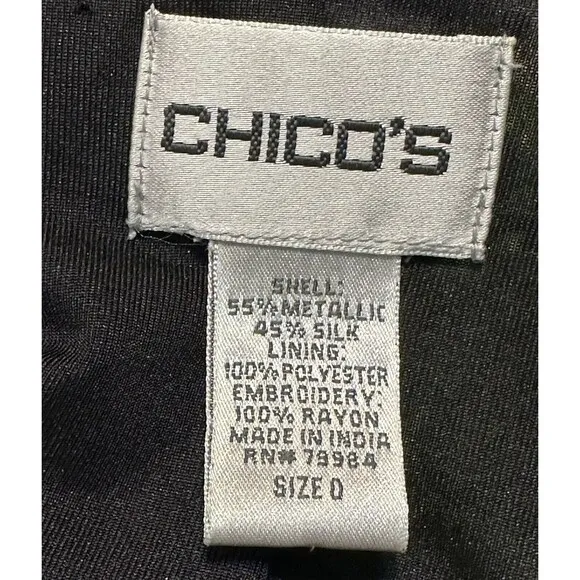 Chico's Size 0(S 4-6) Metallic Silk Embroidery Jacket Art To Wear Boho Occasion