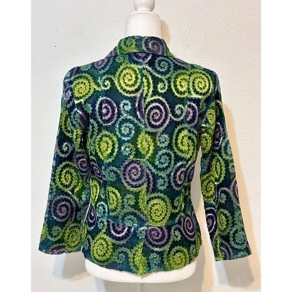 Chico's Size 0(S 4-6) Metallic Silk Embroidery Jacket Art To Wear Boho Occasion