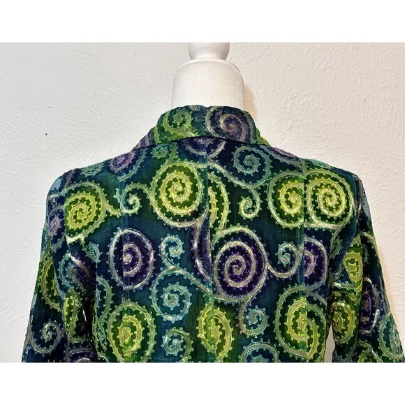 Chico's Size 0(S 4-6) Metallic Silk Embroidery Jacket Art To Wear Boho Occasion