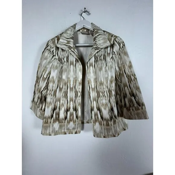 Chico's Women's Open Front Aztec Print Long Sleeve Casual Blazer Jacket Brown 1