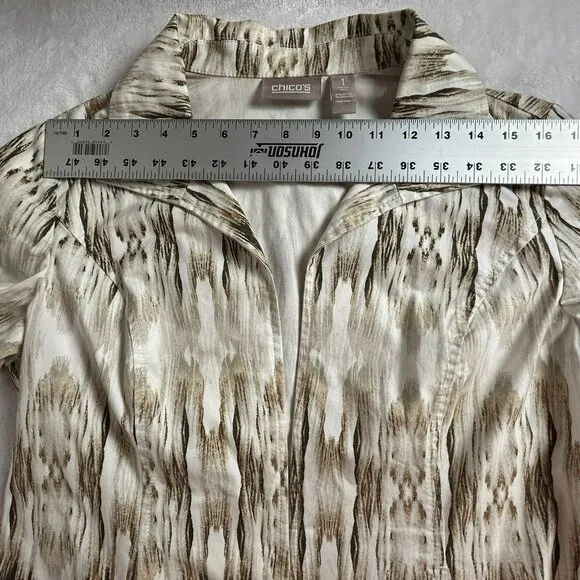 Chico's Women's Open Front Aztec Print Long Sleeve Casual Blazer Jacket Brown 1