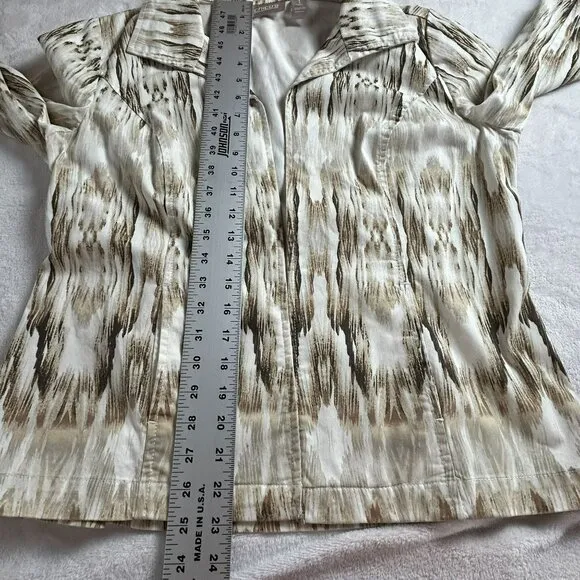Chico's Women's Open Front Aztec Print Long Sleeve Casual Blazer Jacket Brown 1