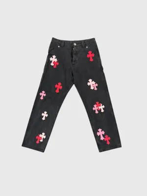 Chrome Hearts Cross Patch Herringbone Carpenter Pants