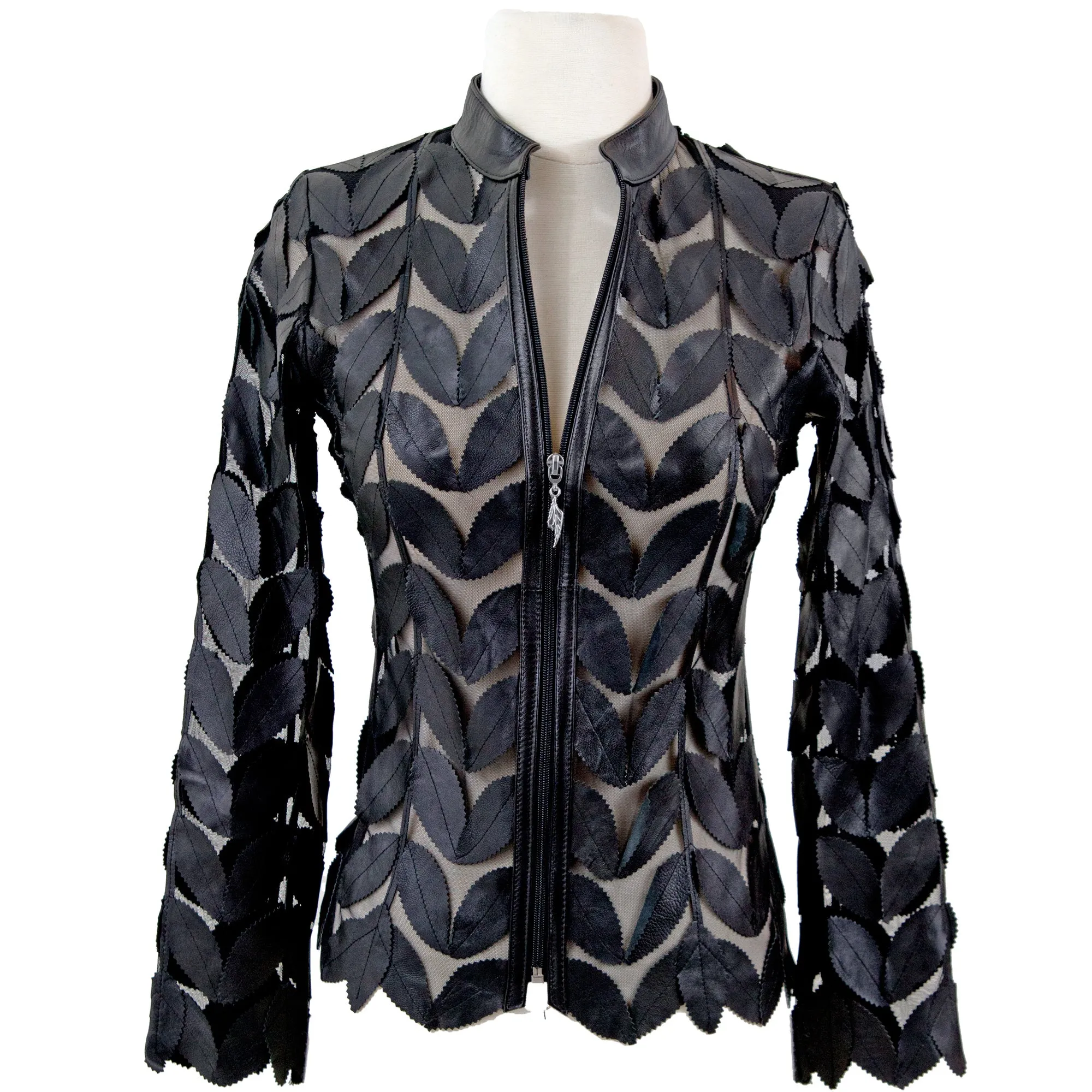 Classic Leaf Design Leather Jacket