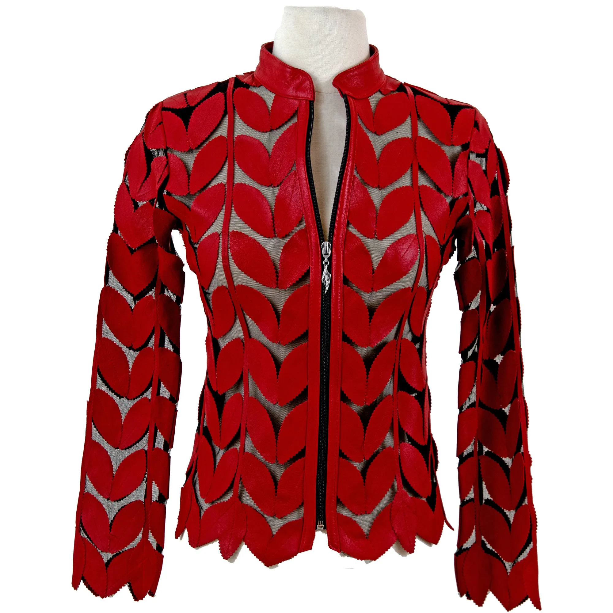 Classic Leaf Design Leather Jacket