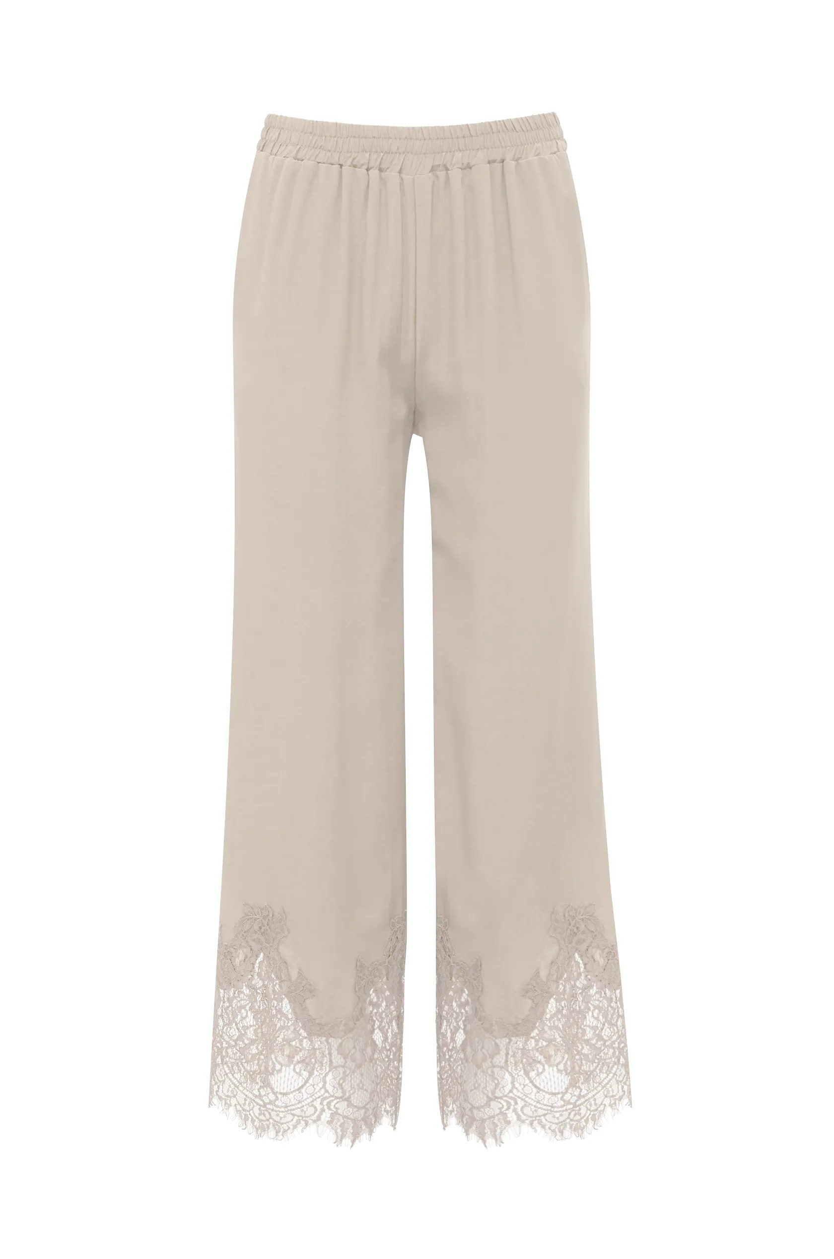 Claudette Lace Silk Pants - Pearl Crepe