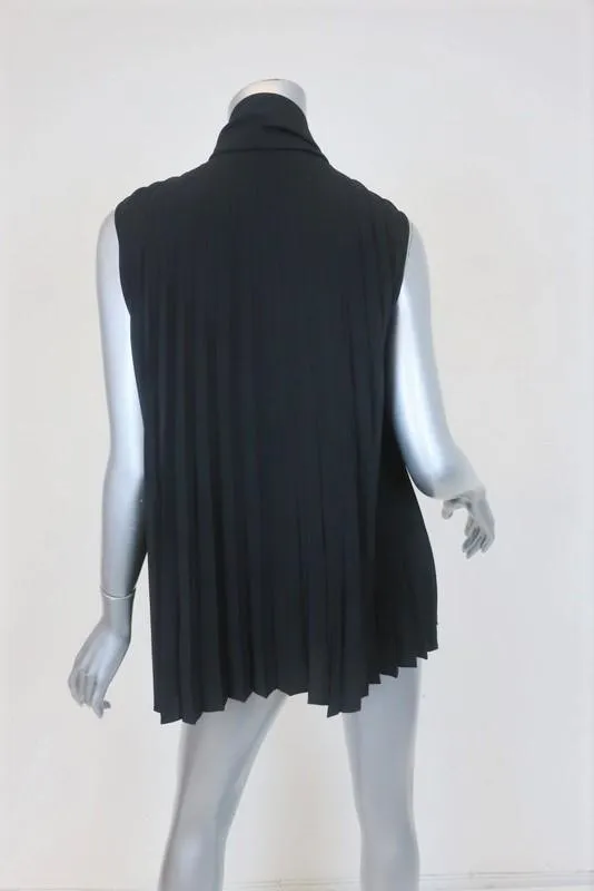 Co Tie-Neck Top Black Pleated Silk Size Small Sleeveless Blouse