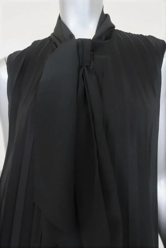 Co Tie-Neck Top Black Pleated Silk Size Small Sleeveless Blouse