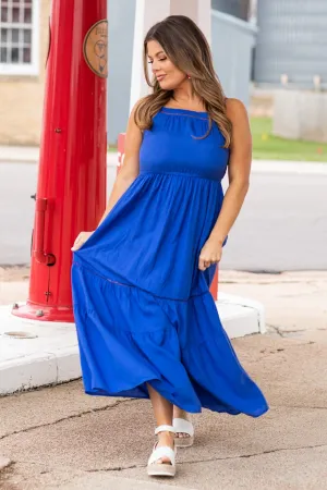 Cobalt Elastic Waist Tiered Skirt Maxi Dress
