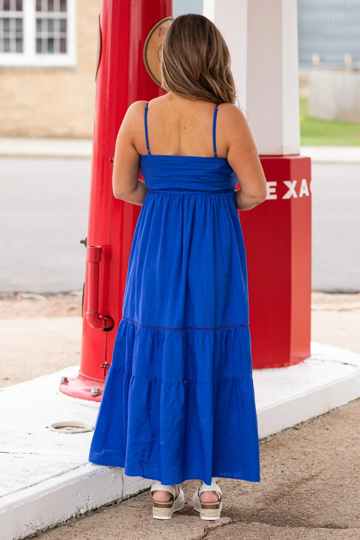 Cobalt Elastic Waist Tiered Skirt Maxi Dress