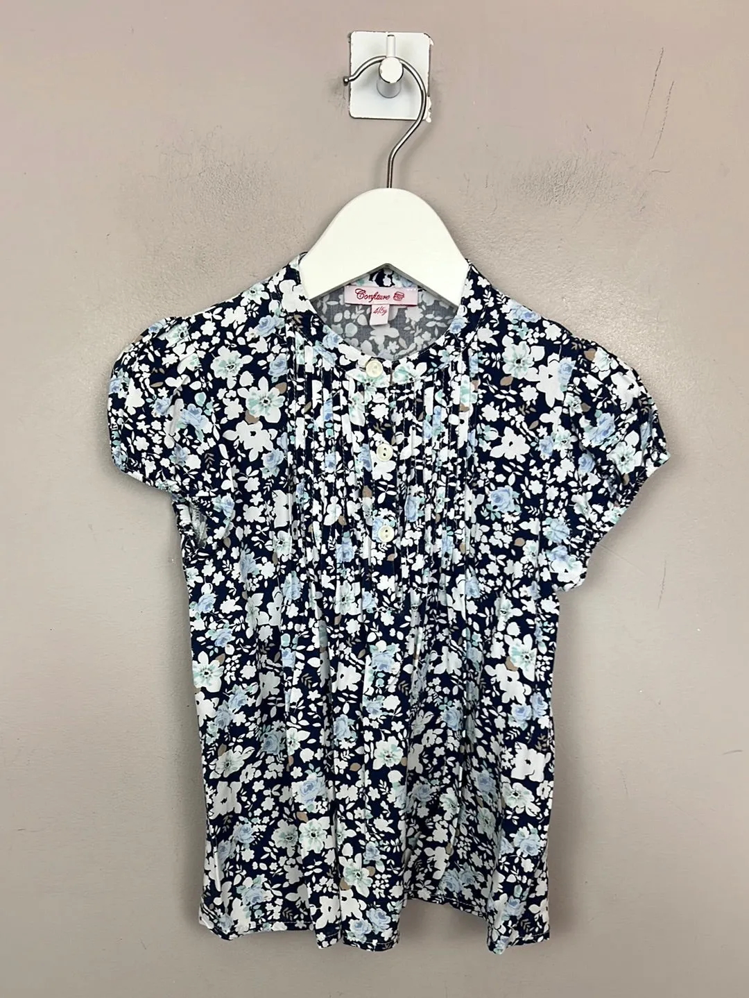 Confiture Navy Pleated front Blouse 4-5y