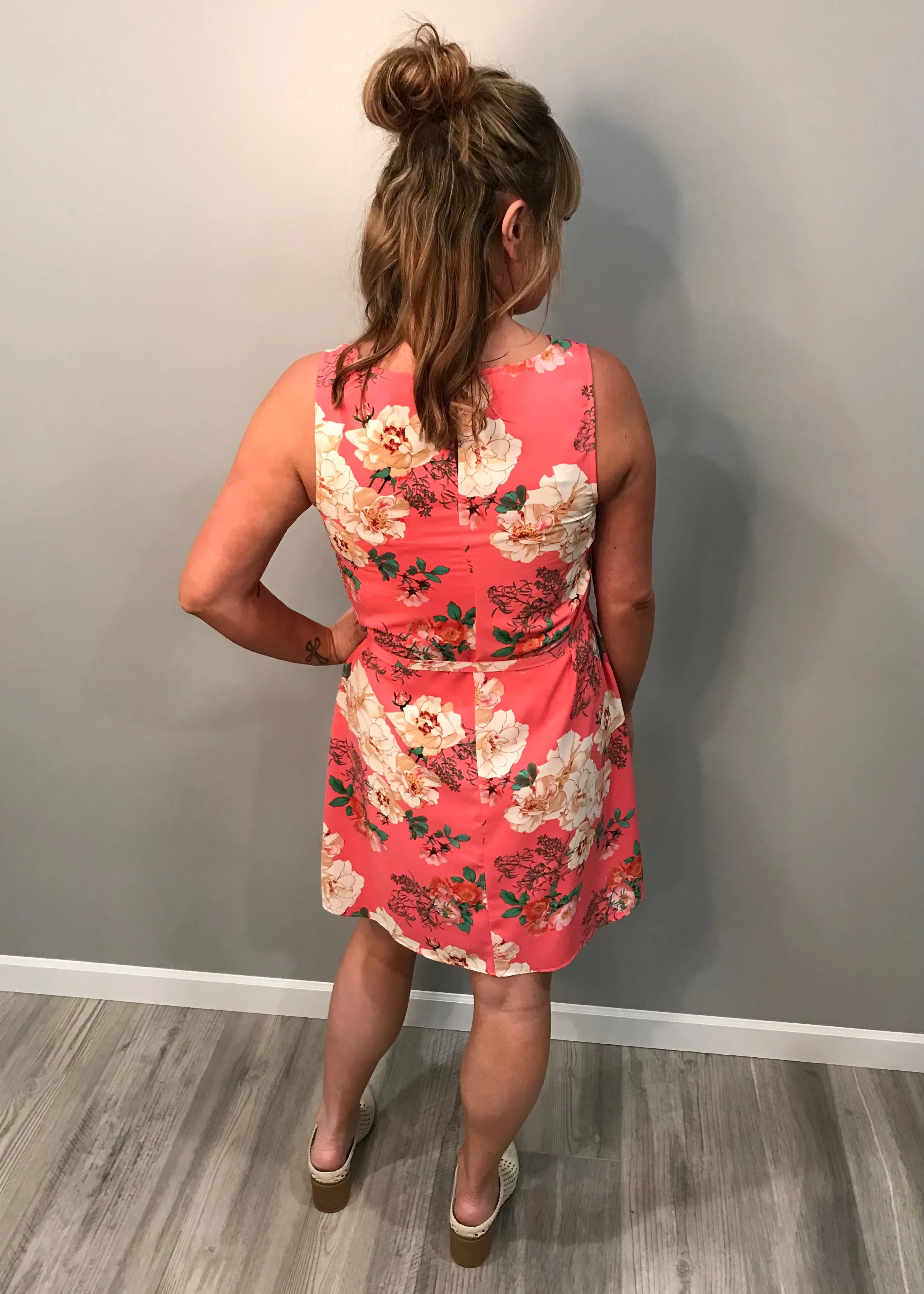 Coral Floral Print Dress