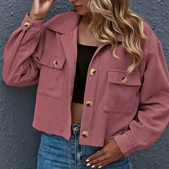 Corduroy trucker jacket shacket button up pocket