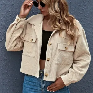 Corduroy trucker jacket shacket button up pocket