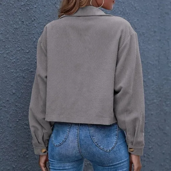 Corduroy trucker jacket shacket button up pocket