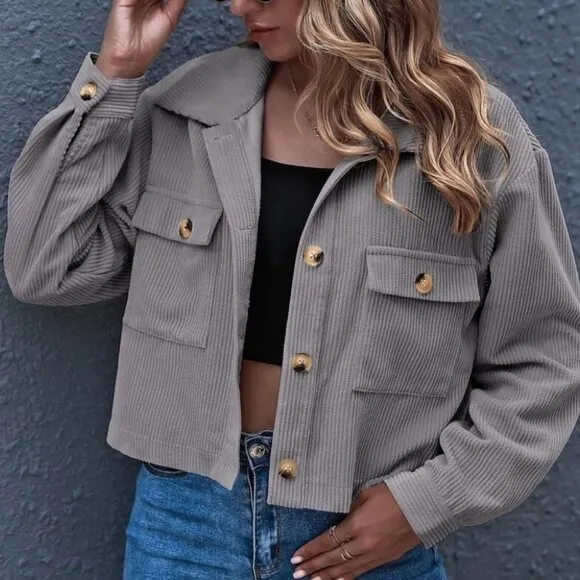 Corduroy trucker jacket shacket button up pocket