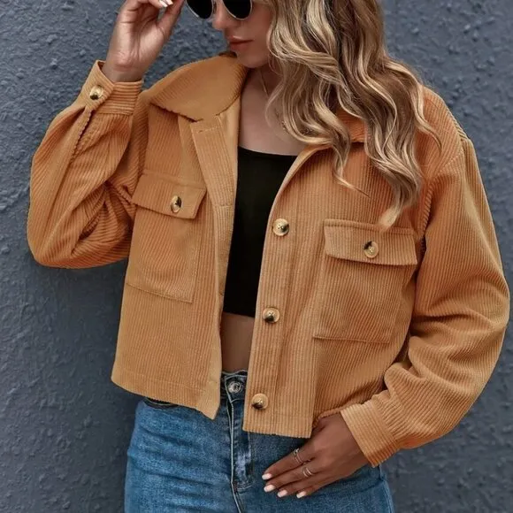 Corduroy trucker jacket shacket button up pocket