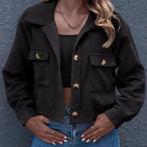 Corduroy trucker jacket shacket button up pocket