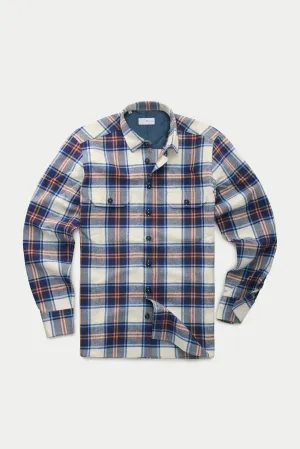 Cotton Shirt Jacket Blue and White Plaid