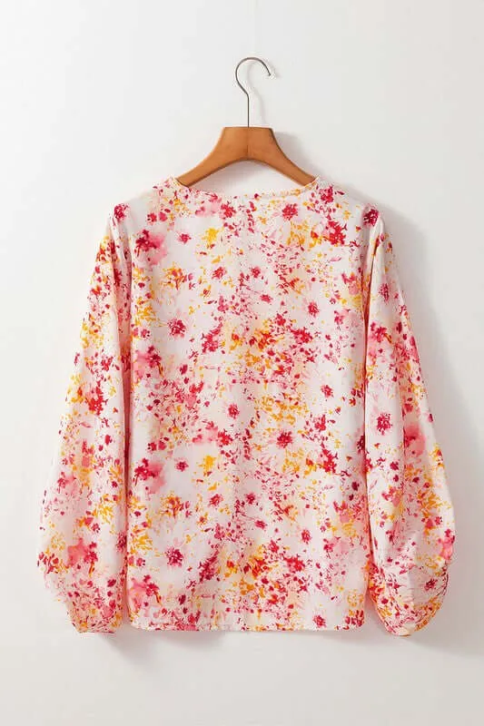 Crazy For You Floral Bubble Sleeve Blouse in Pink