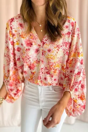 Crazy For You Floral Bubble Sleeve Blouse in Pink
