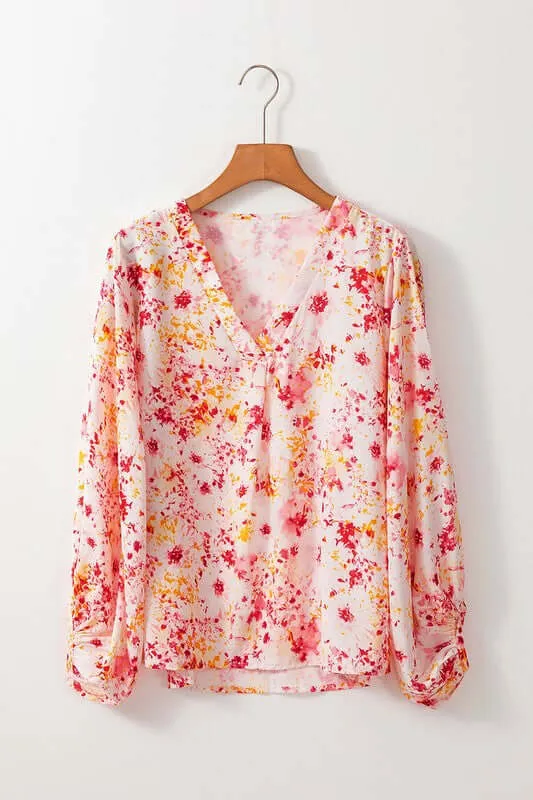 Crazy For You Floral Bubble Sleeve Blouse in Pink