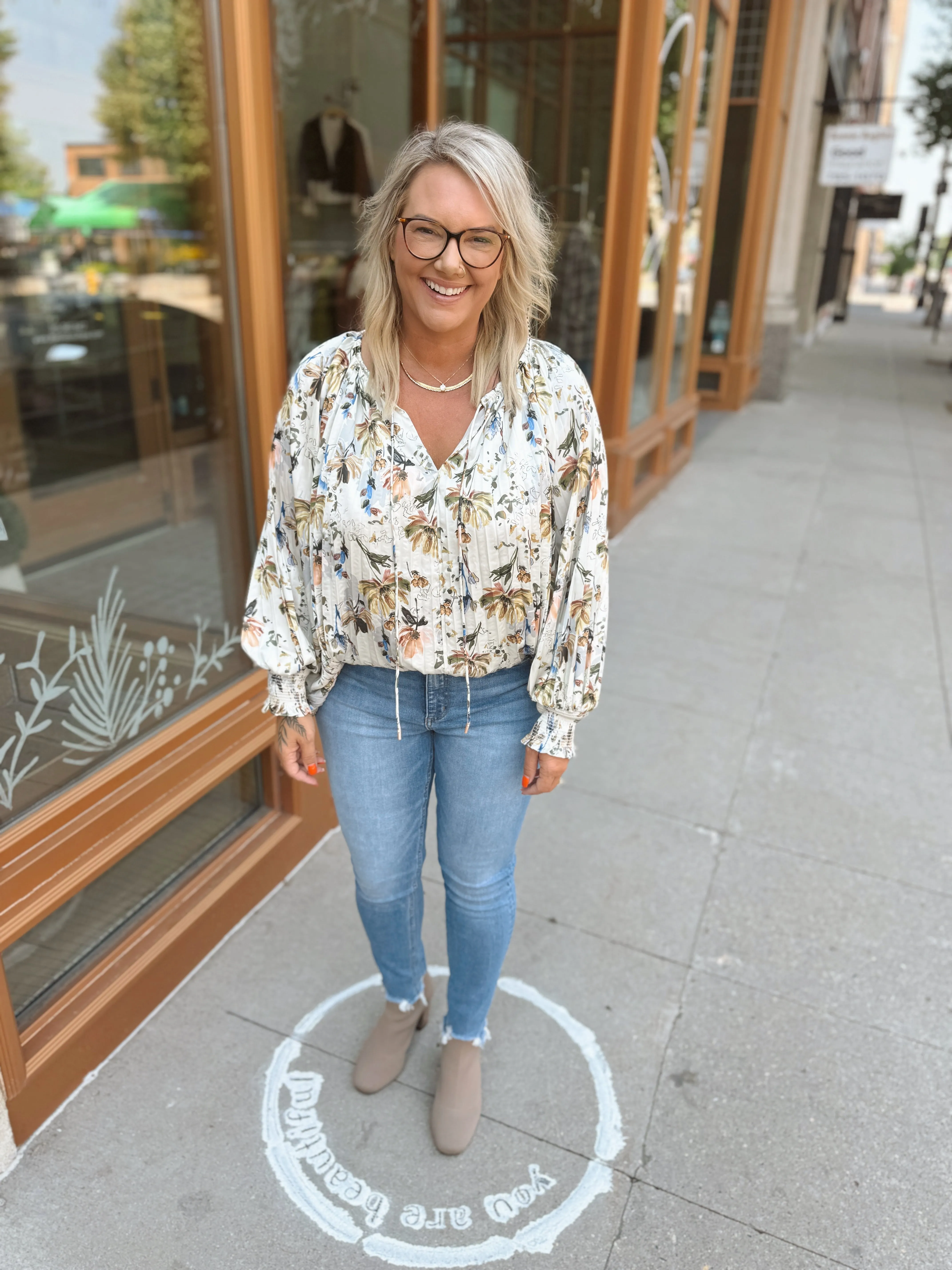 Cream Floral Print Bloom Top