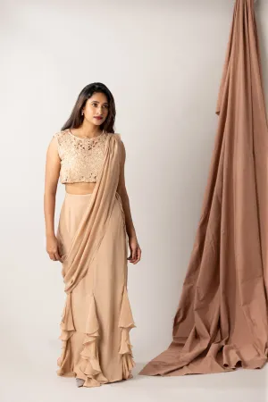 Crochet Hand Embellished Blouse With Crepe Silk Pleated Saree
