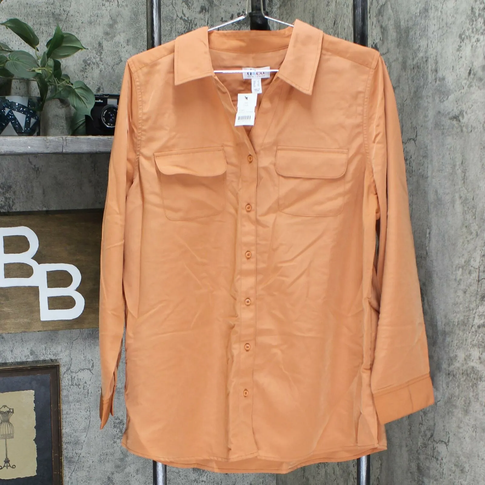 Denim & Co. Women's Roll Tab Sleeve Button Front Soft Utility Tunic Blouse