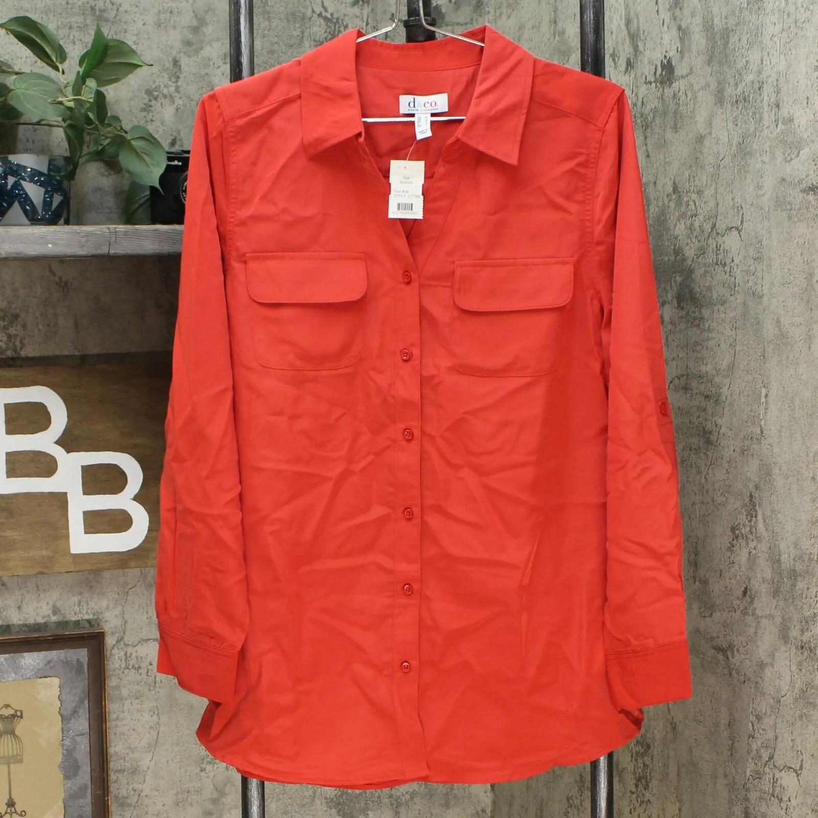 Denim & Co. Women's Roll Tab Sleeve Button Front Soft Utility Tunic Blouse
