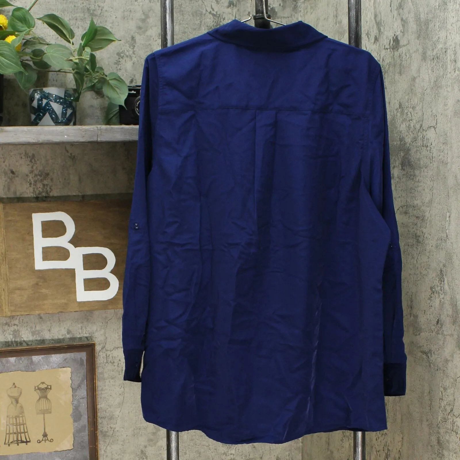 Denim & Co. Women's Roll Tab Sleeve Button Front Soft Utility Tunic Blouse